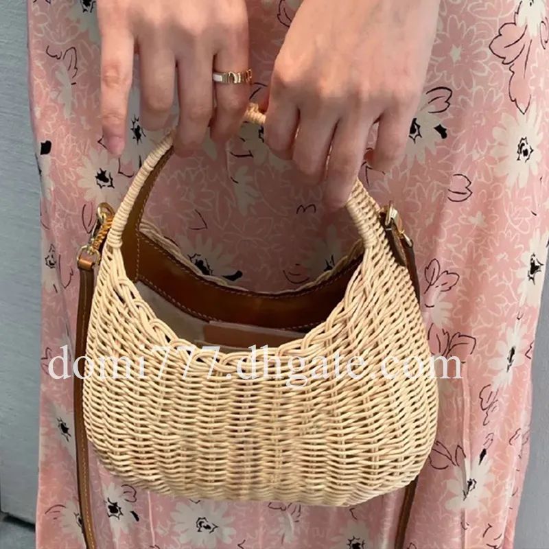 With Leather Letter Logo Rattan Woven Womens Handbag Shoulder Bag Makeup Cosmetic Bags 27x17x6cm ... | DHGate