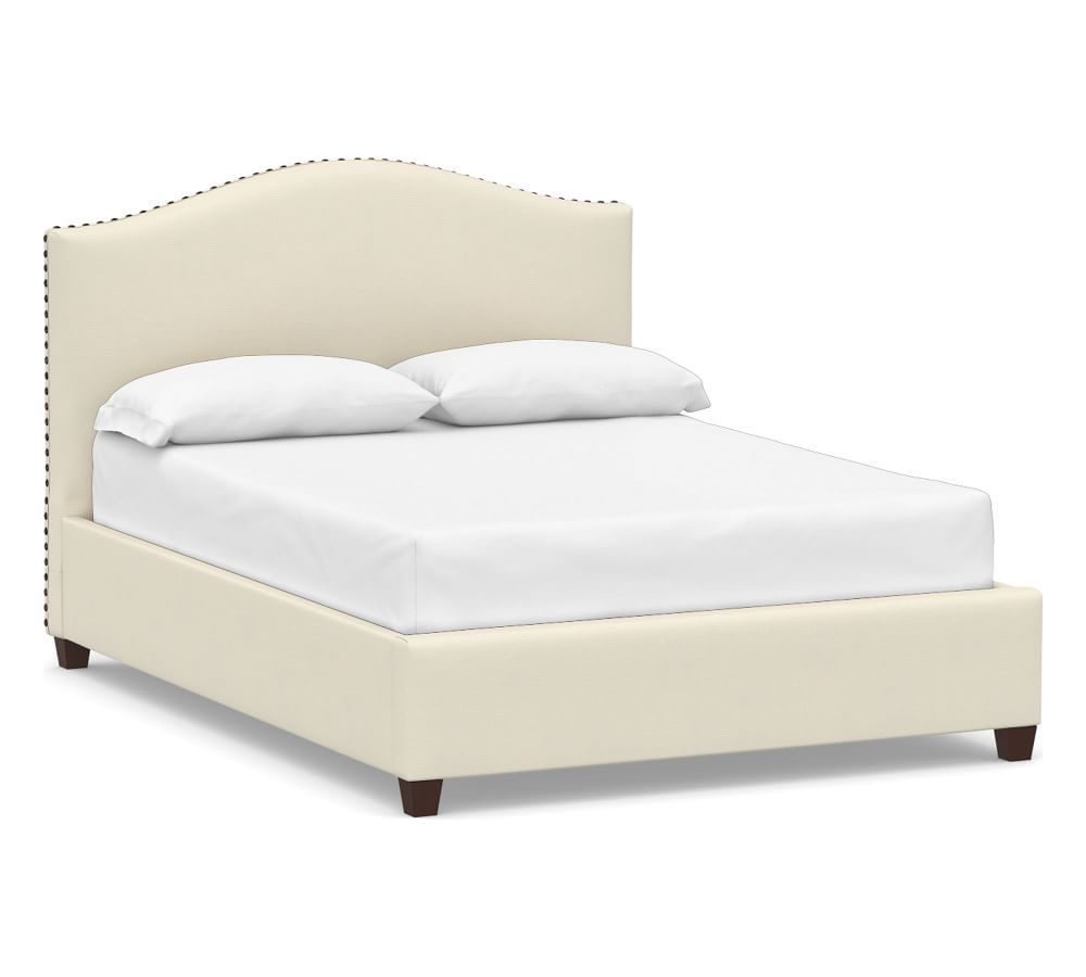 Raleigh Curved Upholstered Low Bed without Nailheads, Queen, Park Weave Ivory | Pottery Barn (US)