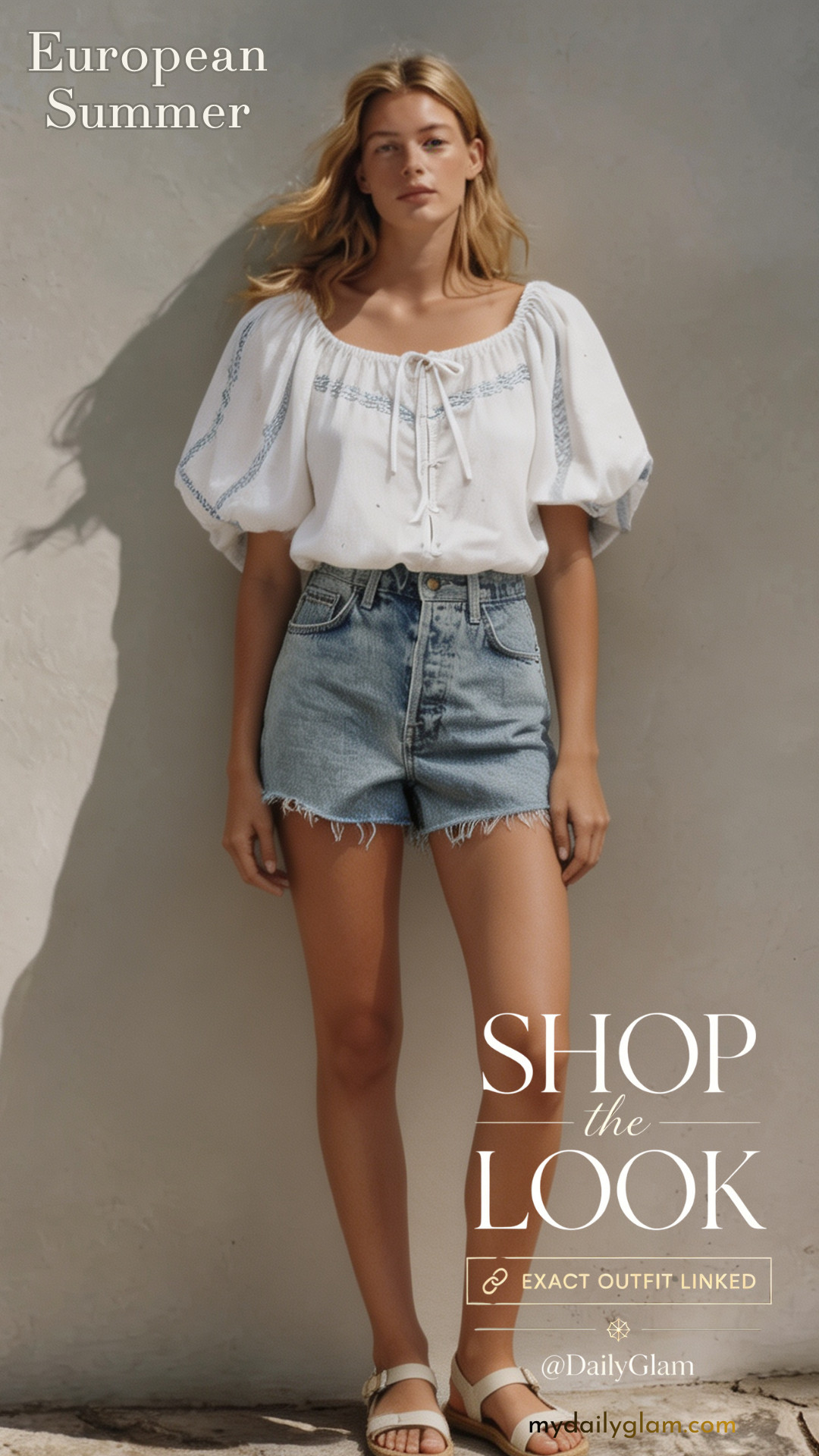 European Coastal Casual Look Embroidered Bubble Sleeve Top Light Wash Jean Shorts

#BohoPeasantTop #CoastalSummerVibes #DenimShortsOutfit 

 #LTKootd #LTKOver40 #LTKWorkwear