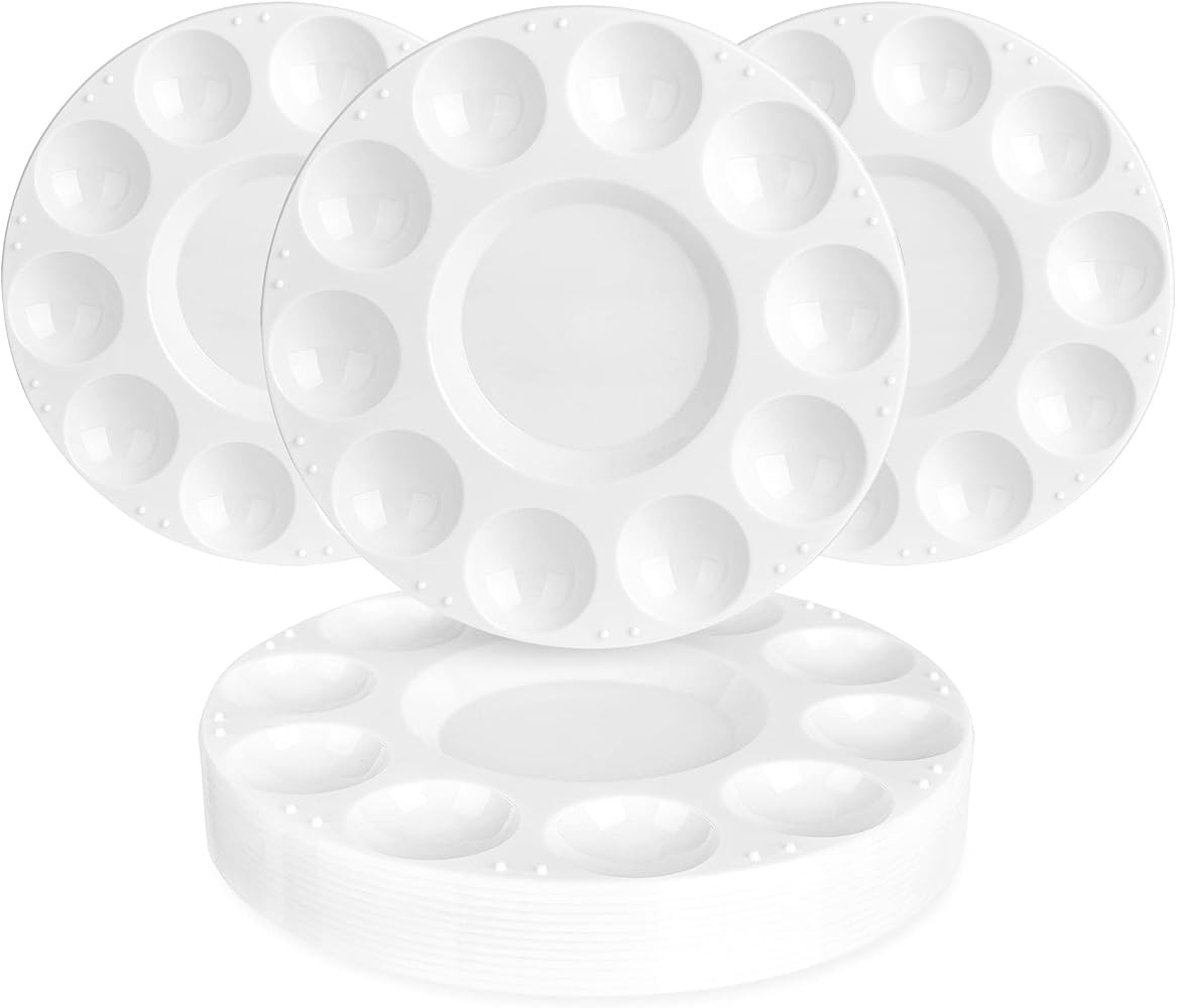 Amazon Basics 15 Piece Round Paint Tray Palettes, White, 6.7 x 6.7 x 0.4 in | Amazon (US)