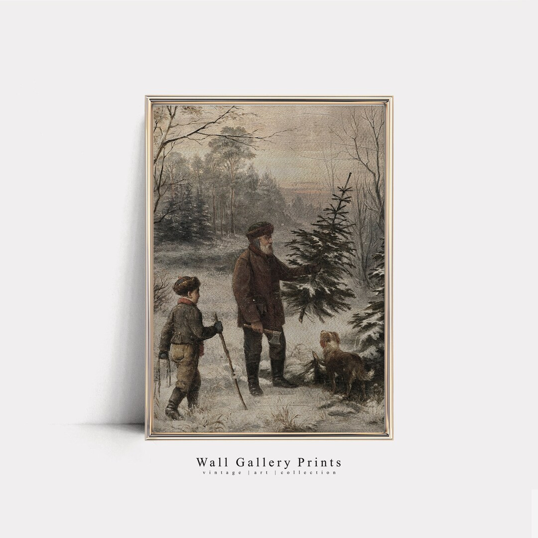 Winter Christmas Tree Painting Vintage Oil Print PRINTABLE - Etsy | Etsy (US)