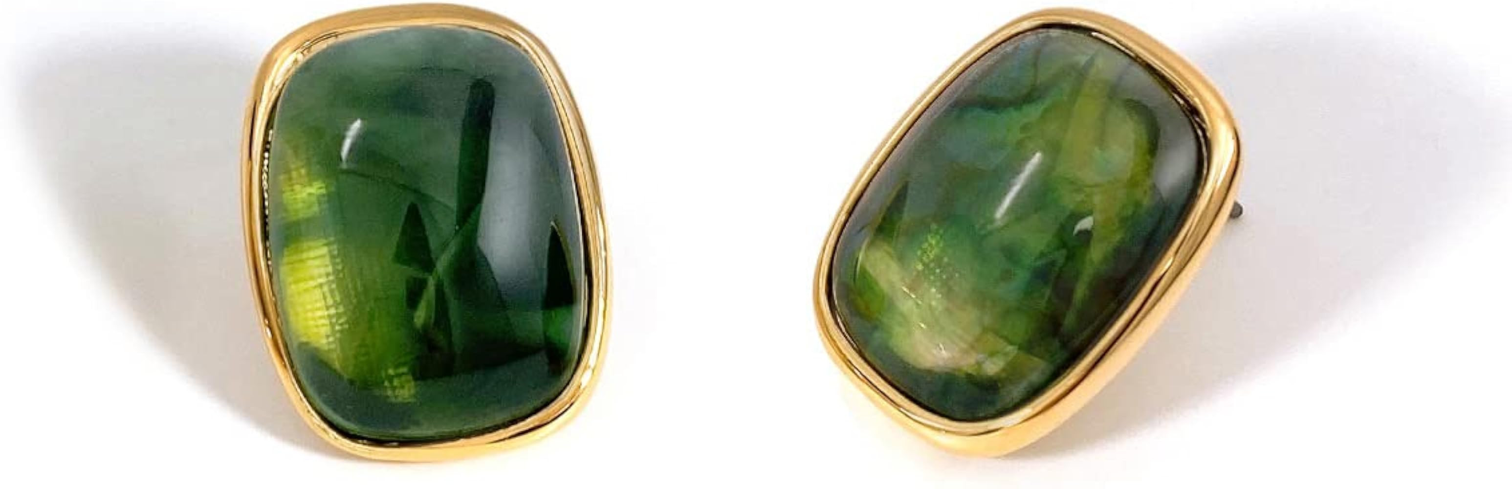 M.DUN- Round Edges Rectangle Shape Studs Earring. Abalone Amber Turquoise Resin Stone Design, 18k... | Amazon (US)