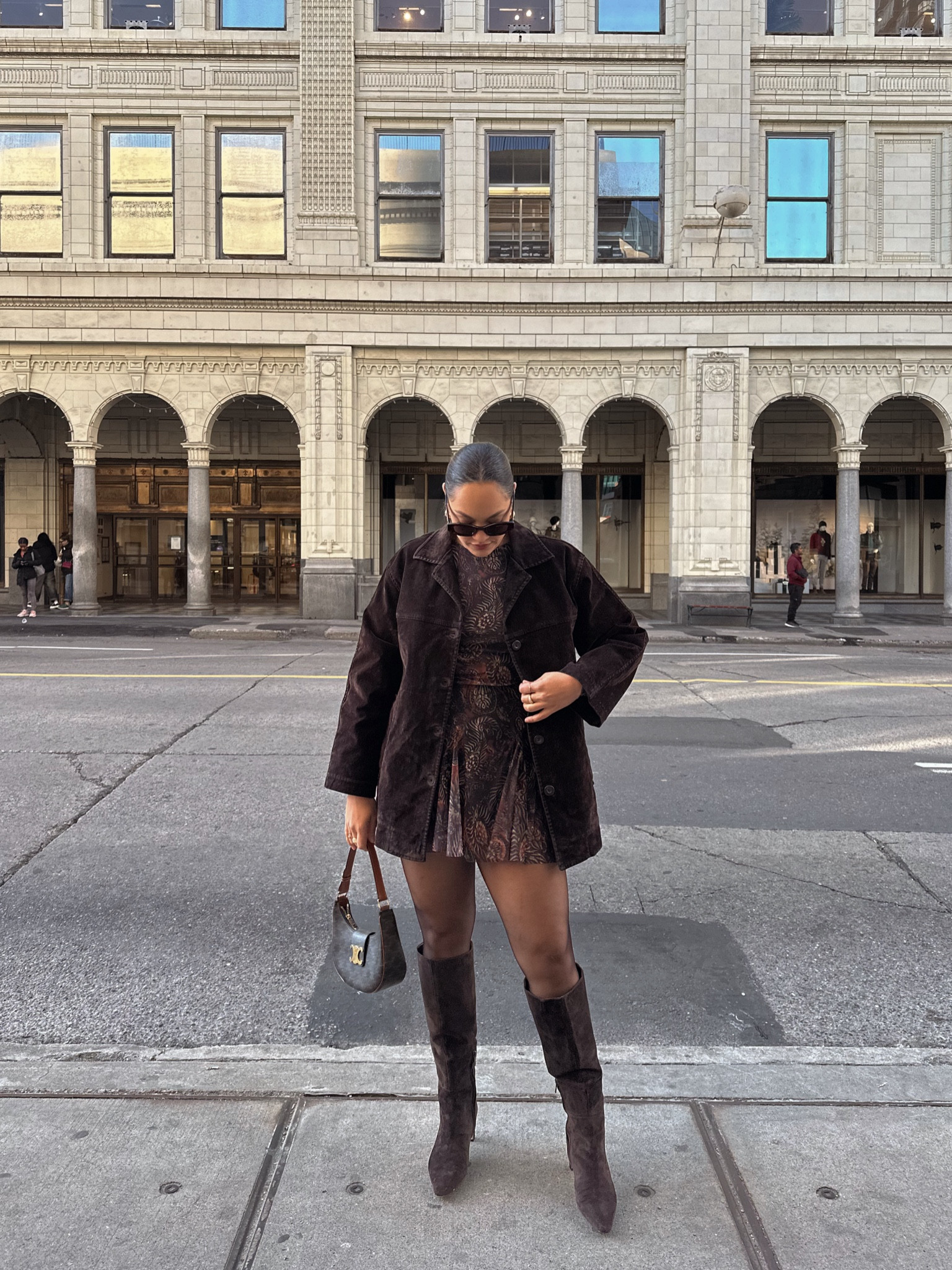 Fall/winter outfit!

-Massimo Dutti brown flocked quilted jacket, I have a medium. 
-Sam Edelman chocolate brown suede heeled knee high boots. I have the wide calf version. 
-H&M sheer tights, I have a large. 
-Celine Triomphe cat eye sunglasses. 
-Celine Ava Triomphe bag in canvas. 



#LTKstyletip #LTKwinter #LTKautumn