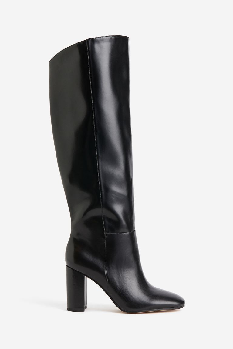 Knee-high heeled boots - Black - Ladies | H&M GB | H&M (UK, MY, IN, SG, PH, TW, HK, KR)