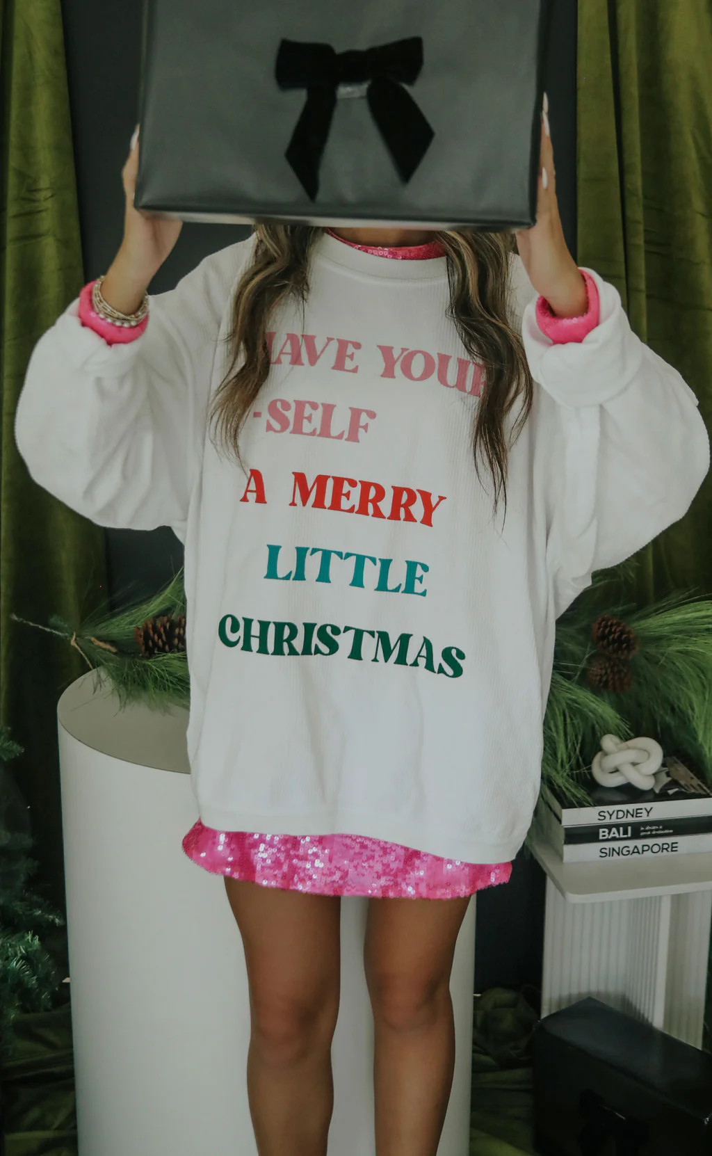 friday + saturday: merry little christmas corded sweatshirt | RIFFRAFF