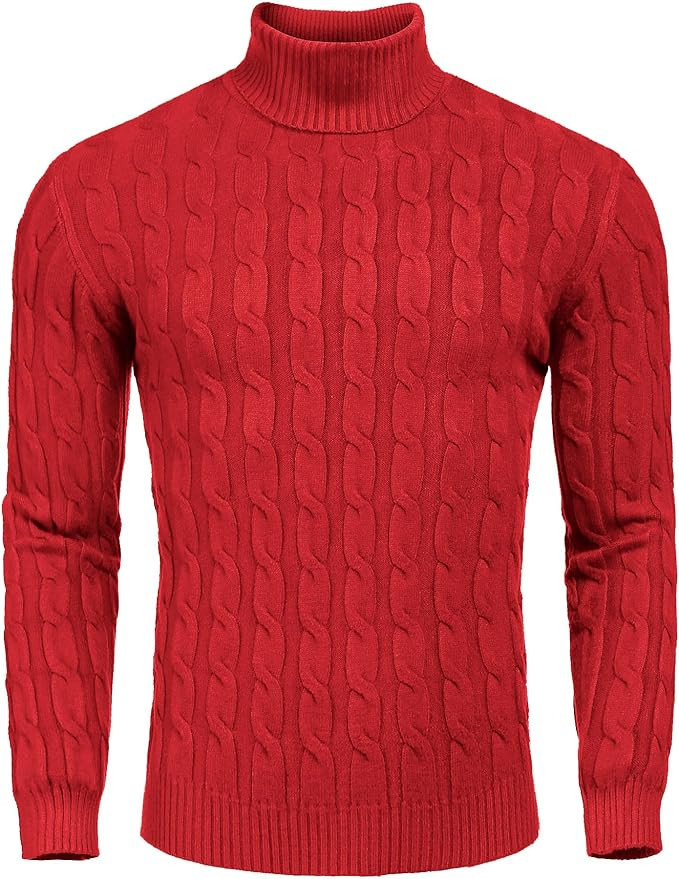 COOFANDY Men's Slim Fit Turtleneck Sweater Casual Twisted Knitted Pullover Sweaters | Amazon (US)