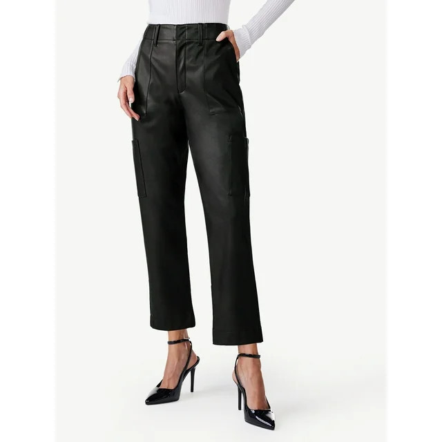 Scoop Women's High Rise Faux Leather Cargo Pants, Sizes 0-18 | Walmart (US)