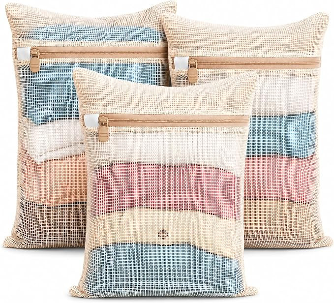 3-piece set extra-large 20×23.6 inch durable organic cotton mesh laundry bags, with sturdy zippe... | Amazon (US)