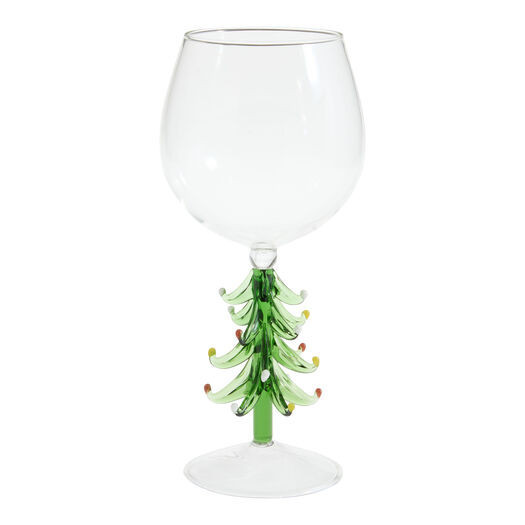 Green Christmas Tree Figural Stem Wine Glass by World Market | World Market