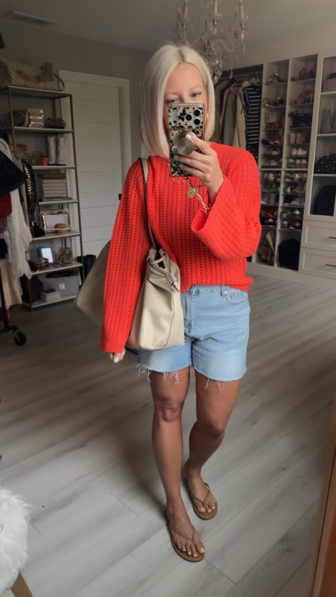 I love this style of knit top!!! Looks great over your shoulders too!!! 
⬇️⬇️⬇️
Top medium 
Shorts sized up 2 sizes to an 8 for a super relaxed fit!

#LTKootd #LTKSeasonal #LTKmomlife