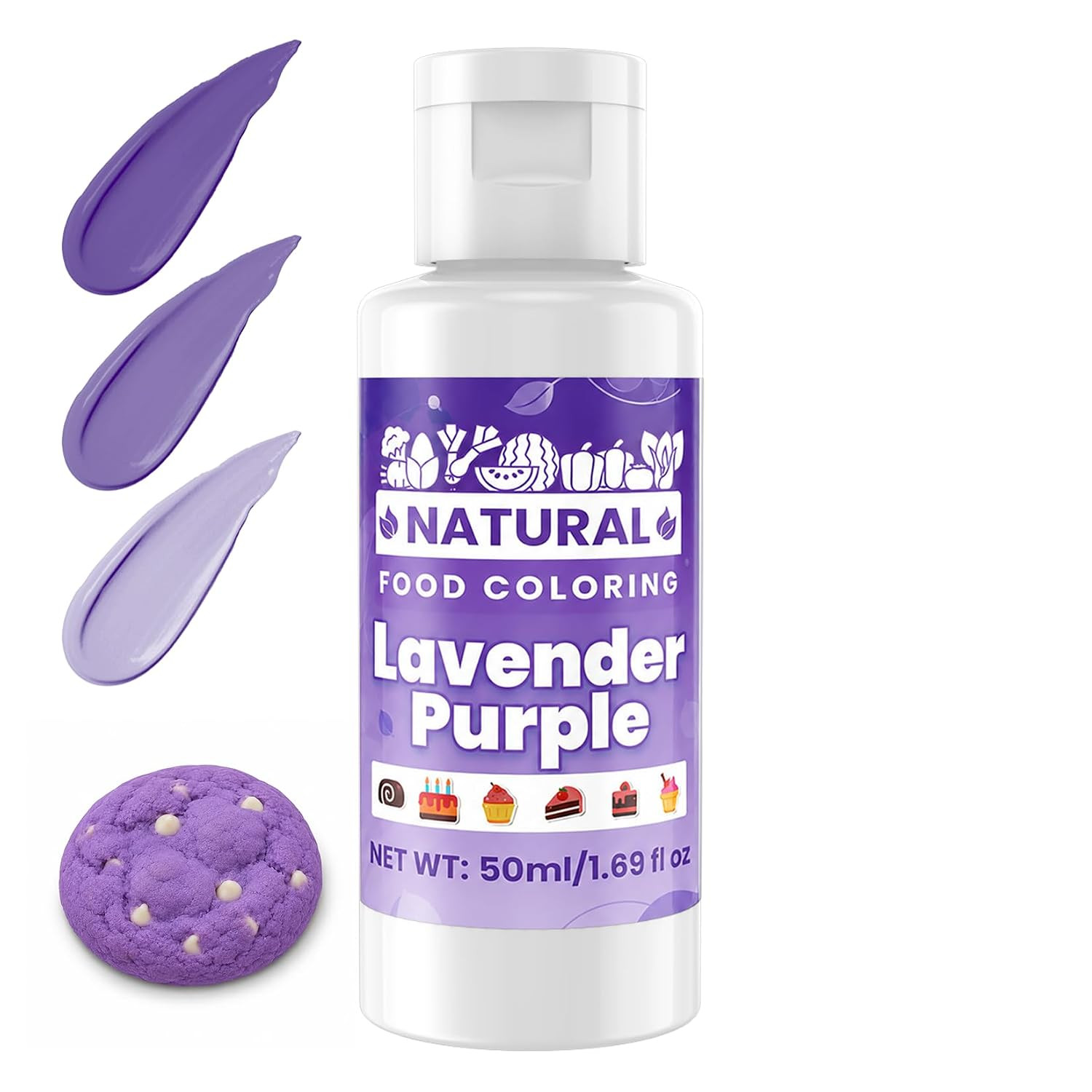 Lavender Purple Natural Food Coloring - 50ml Plant Based Food Dye, No FD&C & Artificial Dyes, Gluten-Free, Food-Grade, Vibrant Liquid Colors for Icing, Baking, Cake Decorating, Frosting, Fondant, Slime - 1.69 Fl.Oz Bottles | Amazon (US)