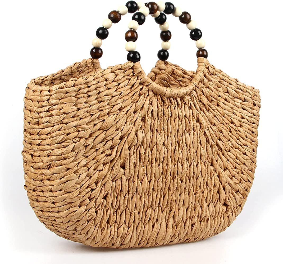 Comeon Natural Straw Bag, Hand Woven Casual Tote Bag Summer Beach Bag, Bead decoration Handle Han... | Amazon (US)