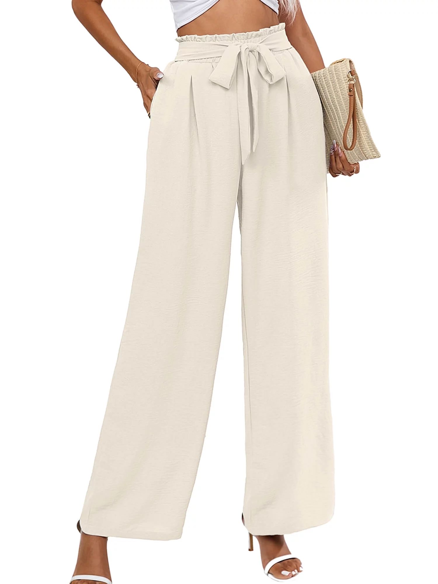 Chiclily Women Wide Leg Pants with Pockets High Waist Loose Belt Flowy Casual Trousers, US Size M... | Walmart (US)