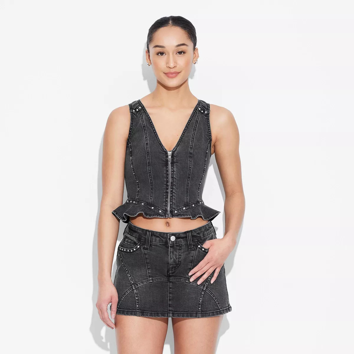 Women's Studded Denim Vest Top - Wild Fable™ Black Wash | Target