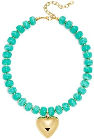 WOWORAMA Chunky Heart Necklaces for Women Colorful Resin Beaded Choker Necklace Gold Puffy Heart ... | Amazon (US)
