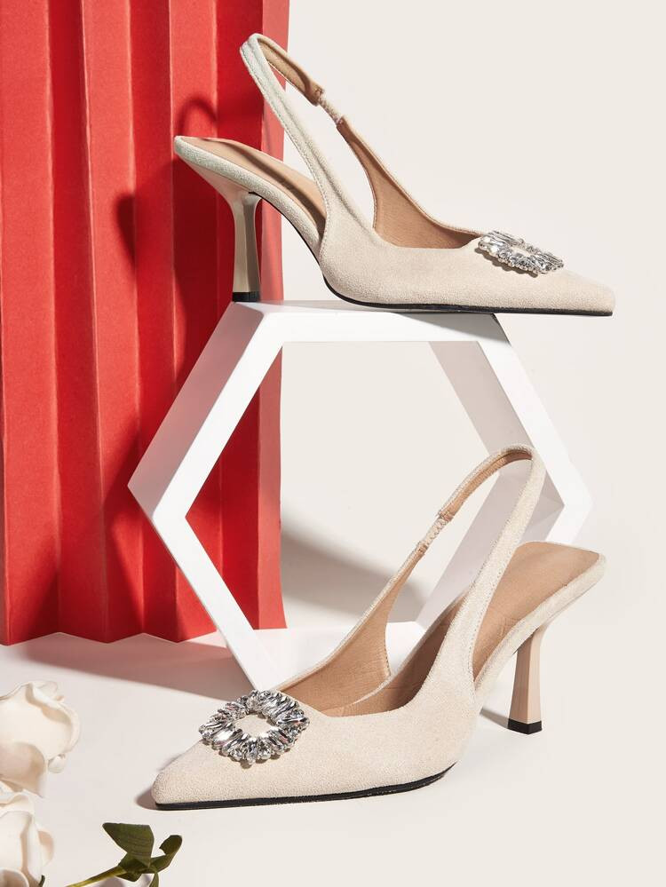 Rhinestone Decor Point Toe Stiletto Heeled Slingback Pumps | SHEIN