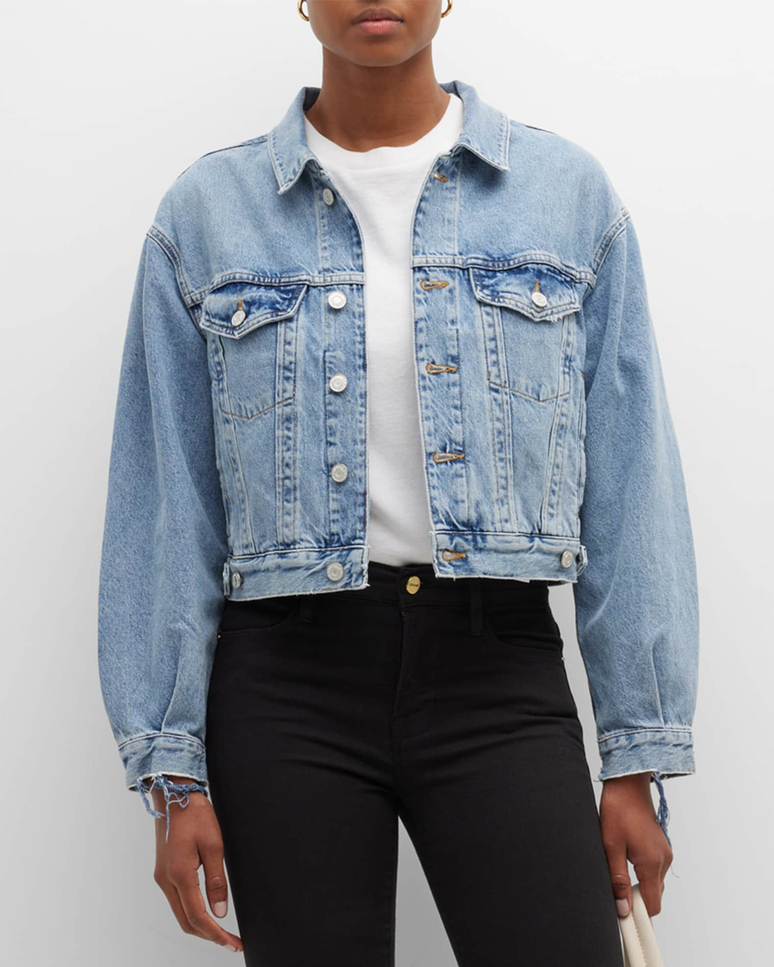 AGOLDE Charli Slightly Distressed Denim Trucker Jacket | Neiman Marcus