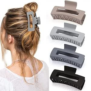 Canitor 4 PCS Claw Clips for Thick Hair Matte Hair Clips Grey Hair Claw Clips Rectangular Hair Cl... | Amazon (US)