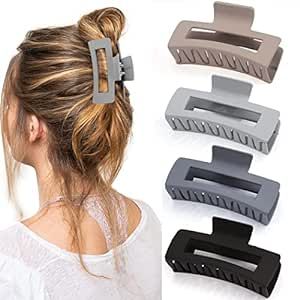 Canitor 4 PCS Claw Clips for Thick Hair Matte Hair Clips Grey Hair Claw Clips Rectangular Hair Cl... | Amazon (US)