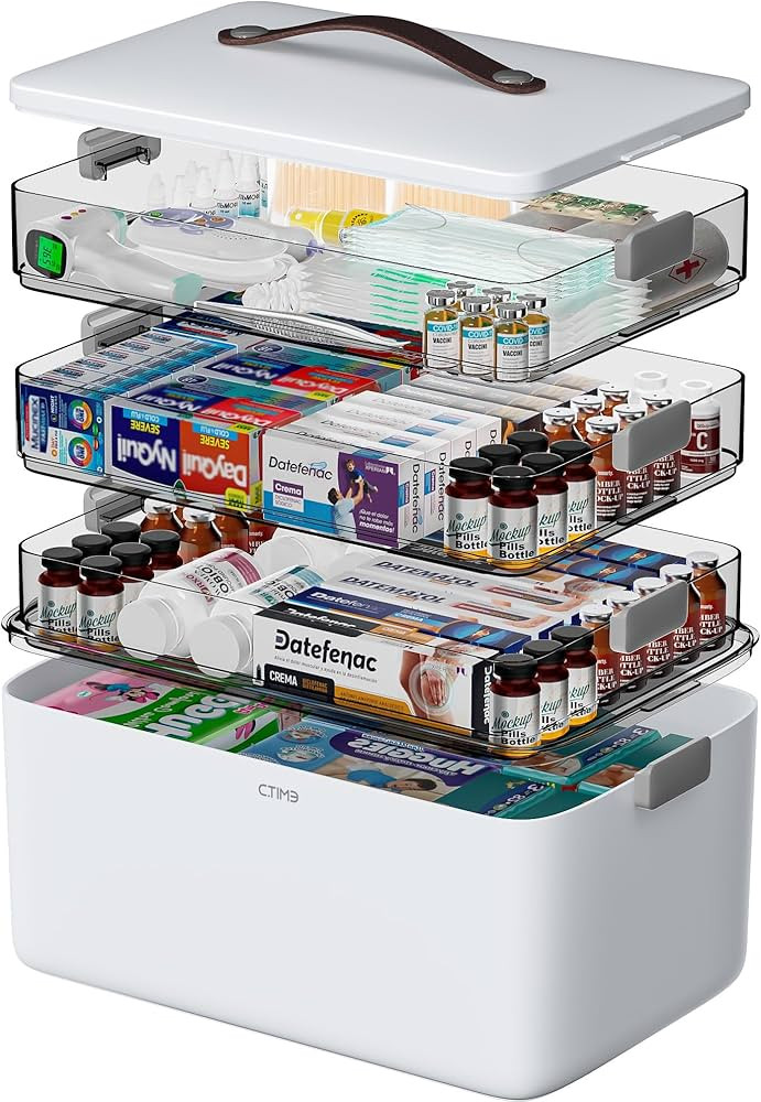 CTIME 4-Tier XL Medicine Organizer - Portable Medicine Cabinet with Leather Handle, Empty First A... | Amazon (US)
