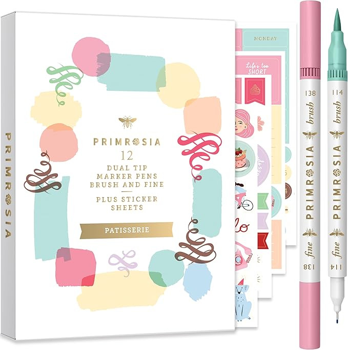 Primrosia 12 Dual Tip Watercolor Marker Pens - Fine Tip & Brush Tips, Professional Quality, 4 x S... | Amazon (US)
