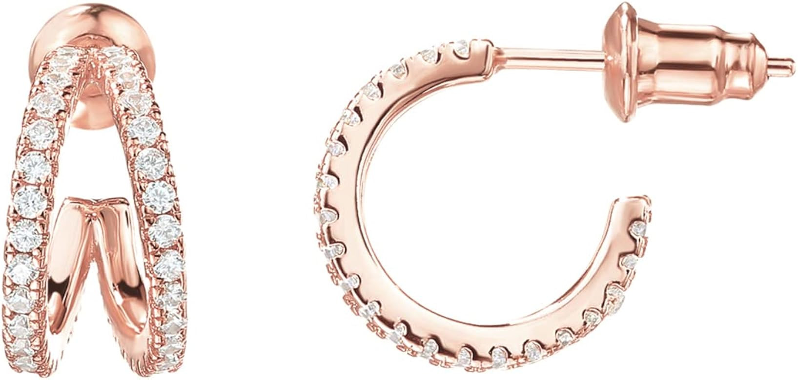 PAVOI 14K Gold Plated Sterling Silver Split Hoop Huggie Earrings in Rose Gold, White Gold and Yellow | Amazon (US)