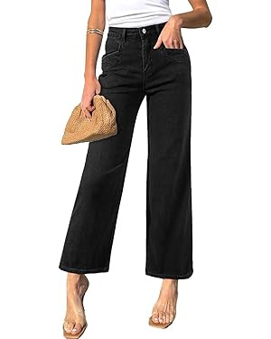 Sidefeel Women's Wide Leg Jeans High Waisted Stretchy Jeans Straight Leg Zimbaplatinum Ankle Deni... | Amazon (US)