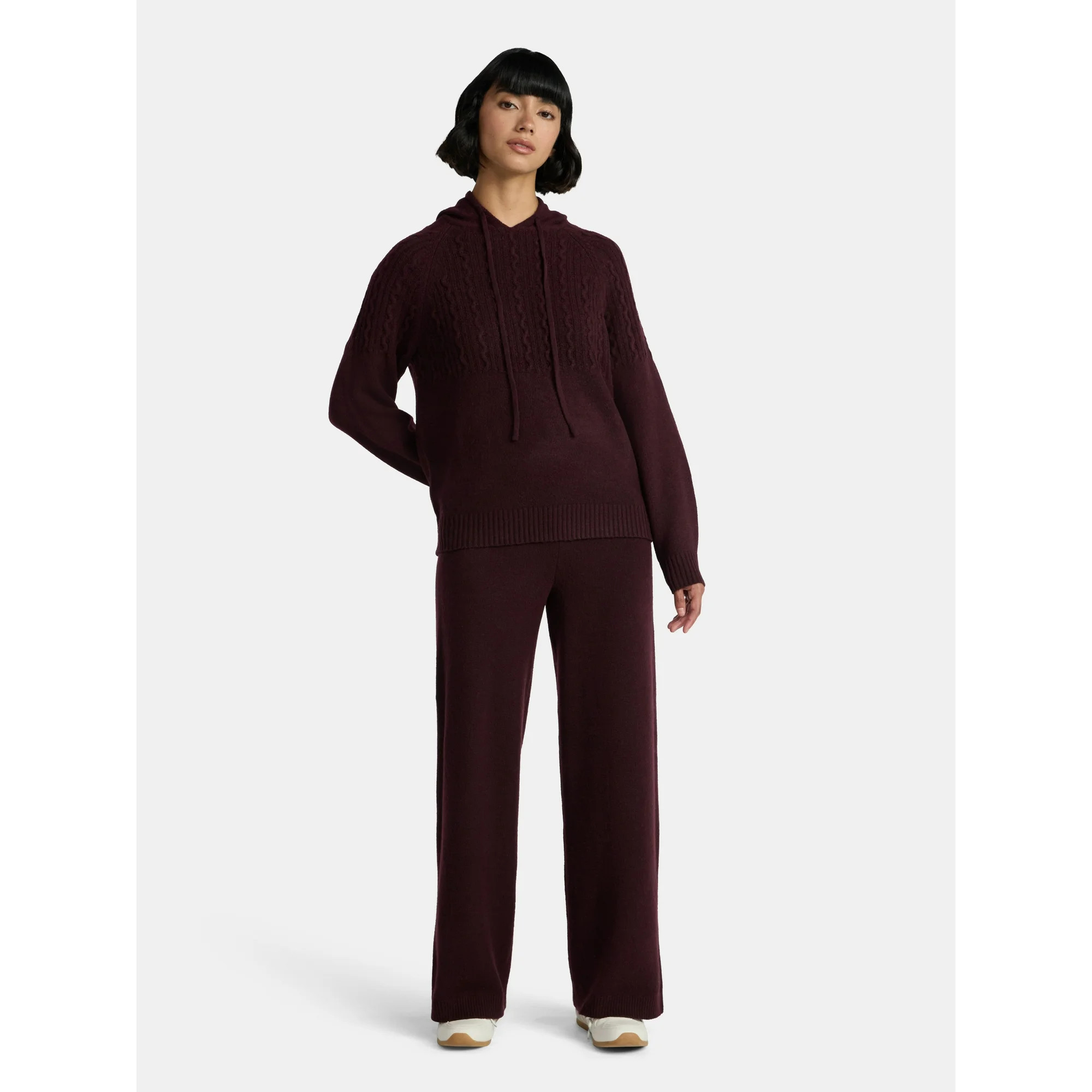 Time and Tru Women's Cable Knit Hoodie Sweater and Pants Set, 2-Piece, Sizes XS-XXXL | Walmart (US)