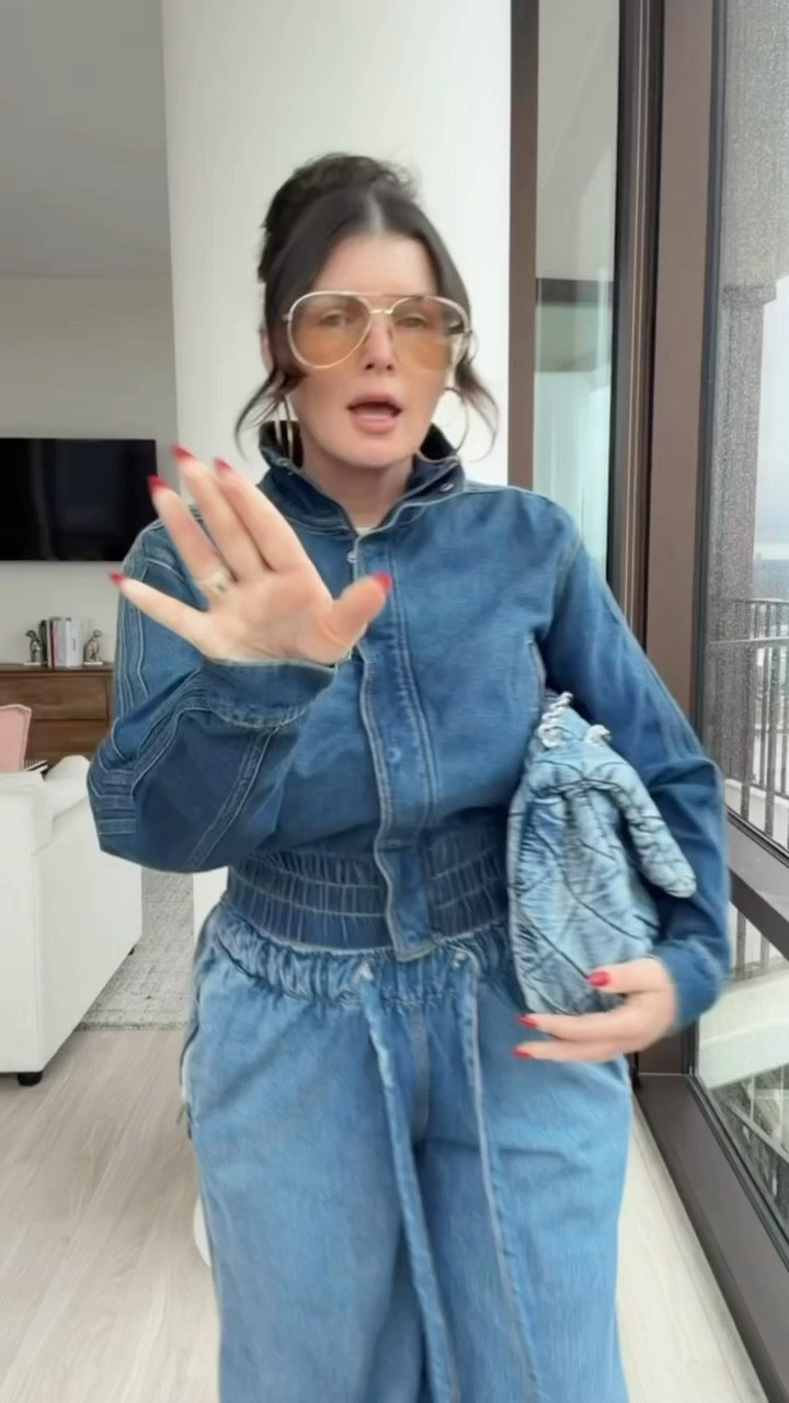 Denim adidas set runs tts / big
I’m wearing a medium (true size) in jacket
and I’m wearing a 6 (size down) in ultra wide leg  

#LTKSeasonal #LTKootd