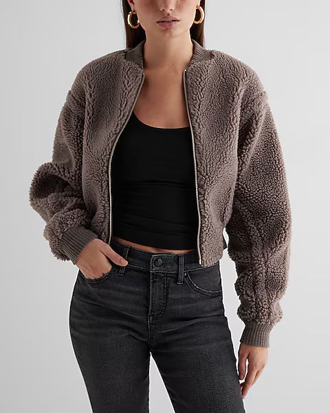 Teddy Cropped Bomber Jacket | Express