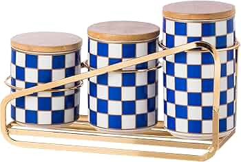 Kitchen countertop ceramic grid pattern airtight jar set - a set of 3 kitchen jars with layered s... | Amazon (US)