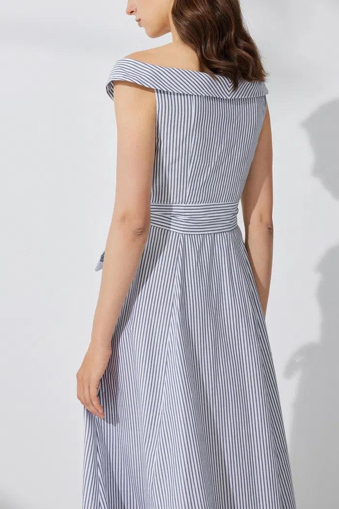 Claudia Off Shoulder Striped Dress in Cotton | Fabrique