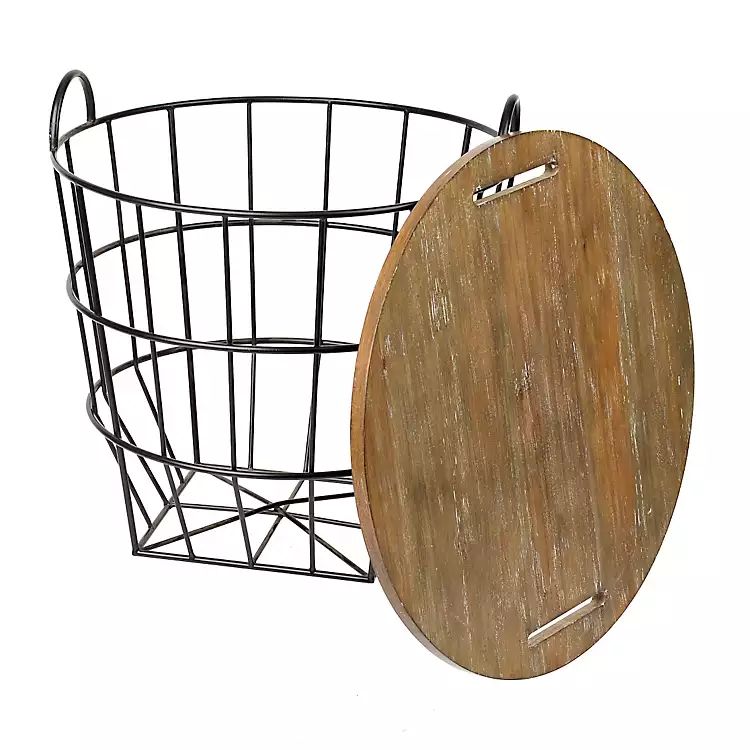 Industrial Wire and Wood Basket Side Table | Kirkland's Home