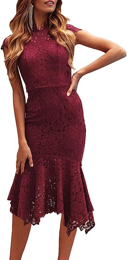 ZESICA Women's Retro Lace Floral Sleeveless High Neck Mermaid Cocktail Evening Party Dress | Amazon (US)