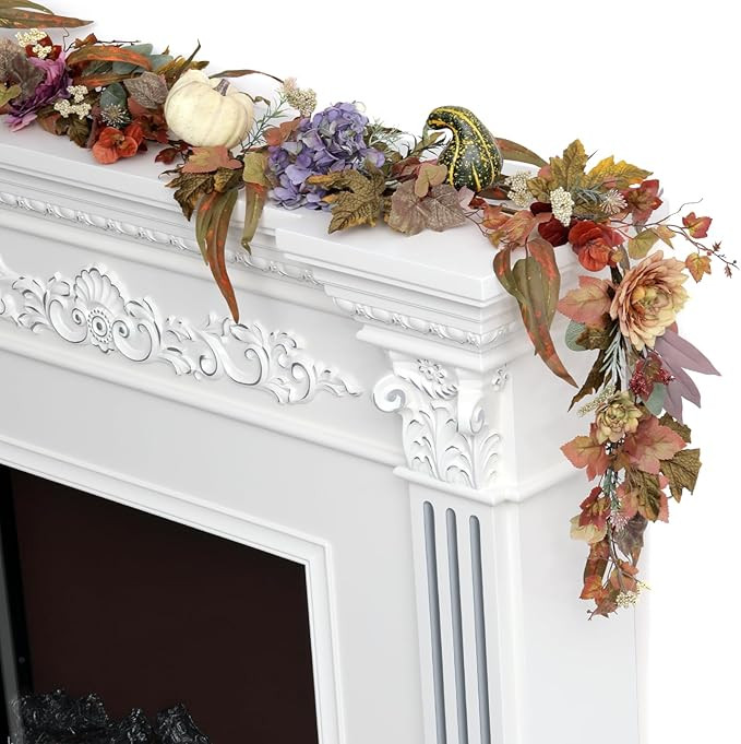Artgar Fall Garland - Fall Decor - 6 Ft Hydrangea Pumpkin Garland - Maple Leaf Garland with Hydra... | Amazon (US)