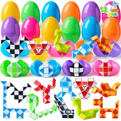 Joyfy 12 Packs PreFilled Easter Eggs with Snake Cube Puzzles, Twist Speed Cube Fidget Toys for Kids Easter Egg Hunt, Party Favors, Basket Stuffers | Target