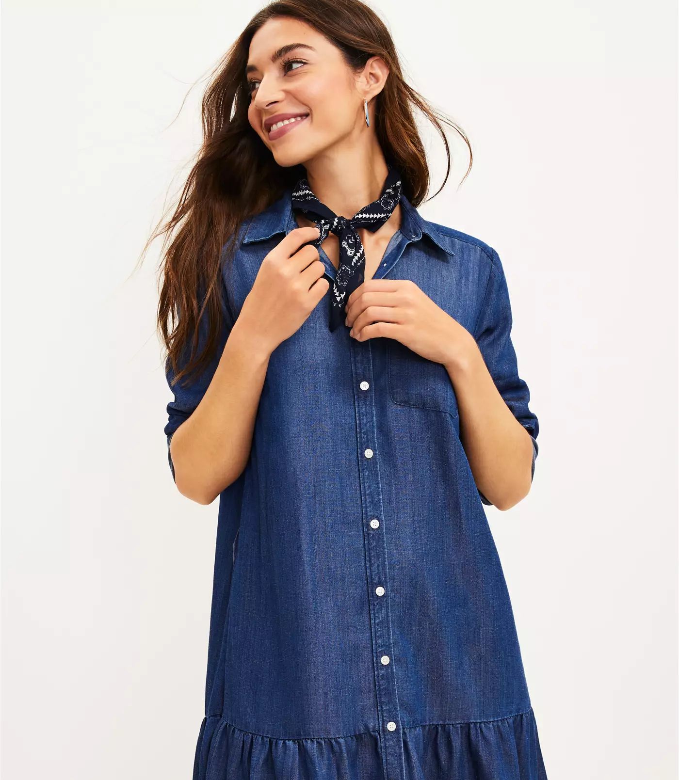 Chambray Flounce Shirtdress | LOFT