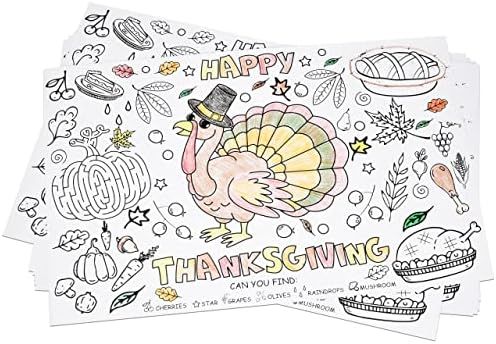 Disposable Thanksgiving Place Mats for Kids 50 Pack Turkey Coloring Activity Paper Place Mat 11... | Amazon (US)