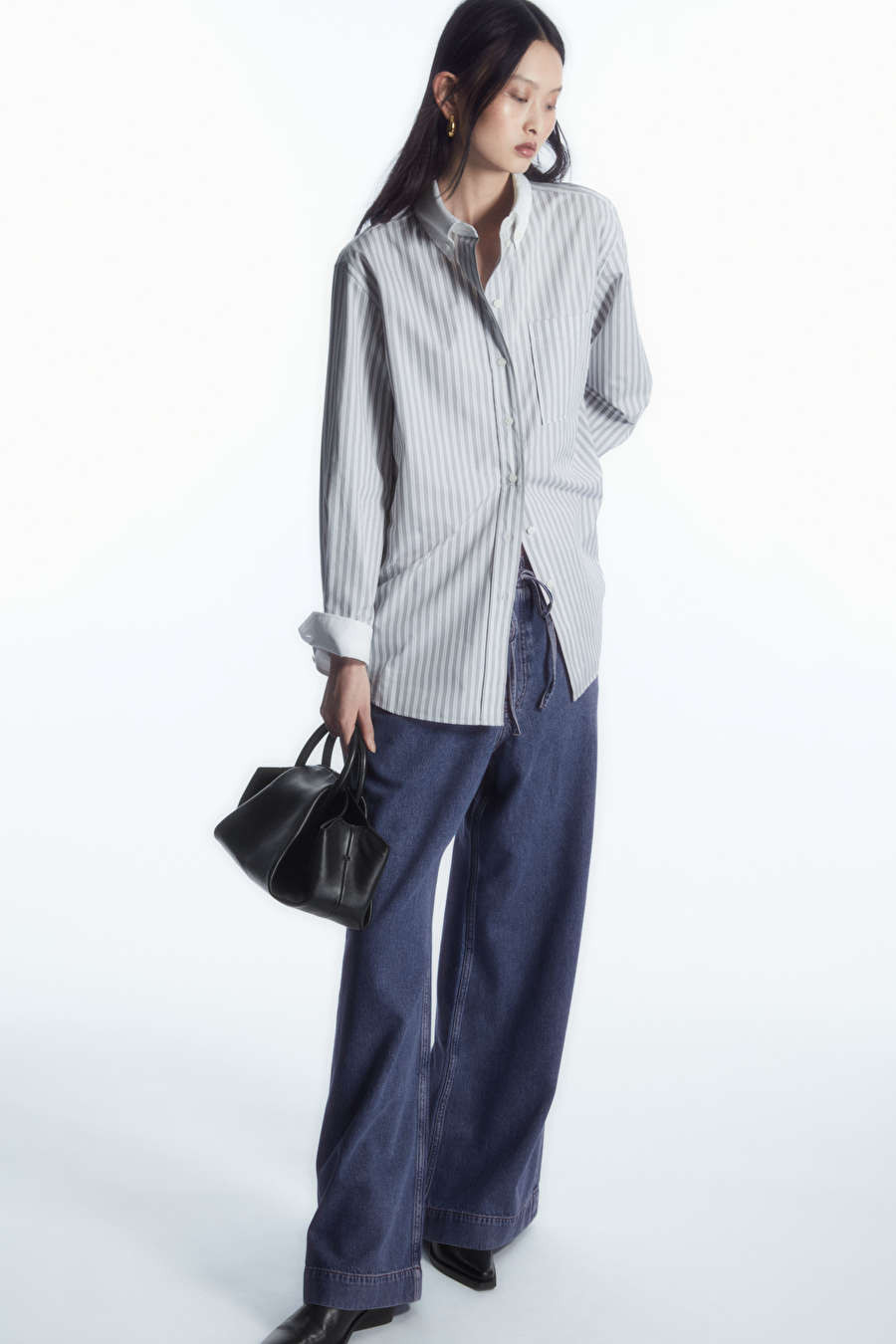 OVERSIZED CONTRAST-TRIM PINSTRIPED SHIRT - DARK GREY - COS | COS UK