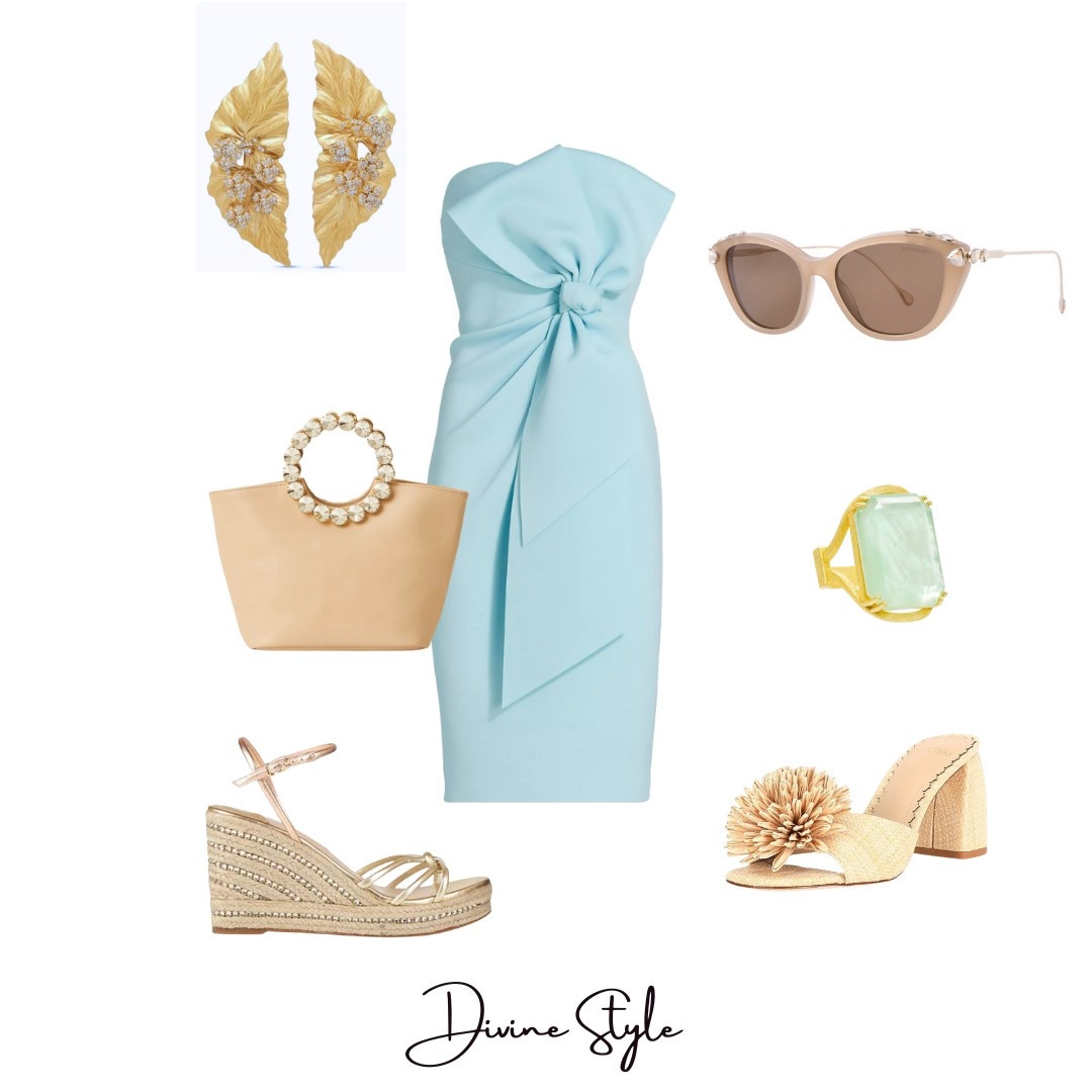Kentucky Derby 🐎 outfit fur women. Wear this to Gold Cup, Derby or polo matches or any spring event. The unique bow twist makes this dress stand out and love with crystal earrings, sunglasses and handbag fir a unique look.

#LTKItBag #LTKSeasonal #LTKShoeCrush