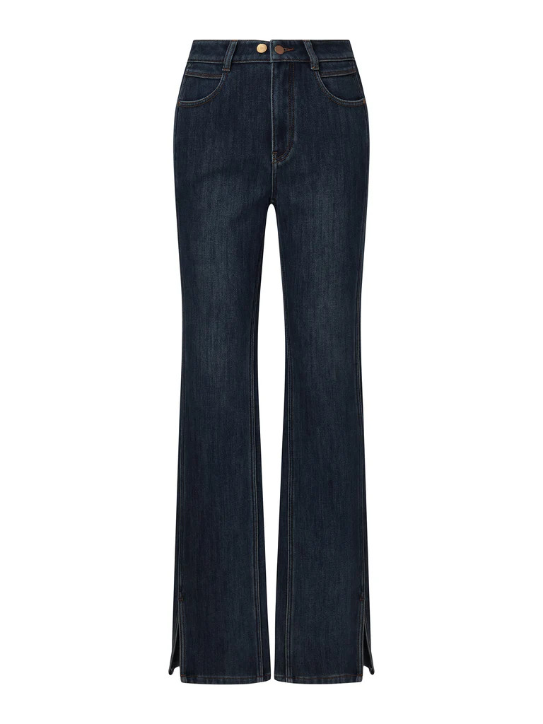 [Preview] Denim Fleece Lined Women Slit Jeans | GOELIA