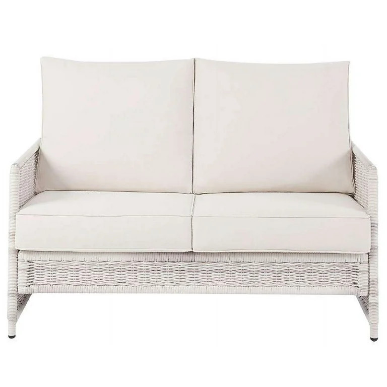 Better Homes & Gardens Paige 1 Piece Wicker Outdoor Loveseat with Cushions, White - Walmart.com | Walmart (US)
