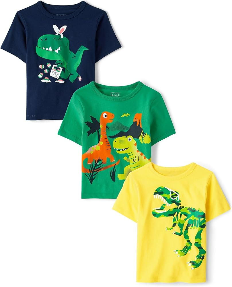 The Children's Place Baby Boys' and Toddler Dino,Animals,Sharks Short Sleeve Graphic T-Shirts,3 P... | Amazon (US)