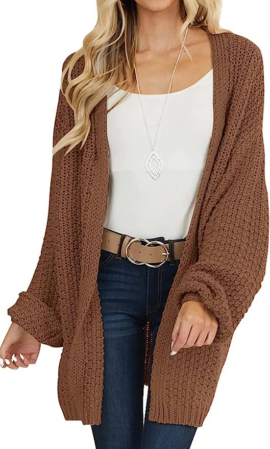 VTSGN Women's Long Sleeve Oversized Open Front Chunky Knit Cardigan Sweater with Pockets Blush Sm... | Amazon (US)