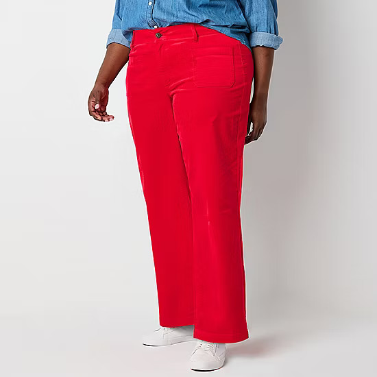 St. John's Bay Regular Fit Wide Leg  Velvet Trouser-Plus, Color: Vintage Red - JCPenney | JCPenney