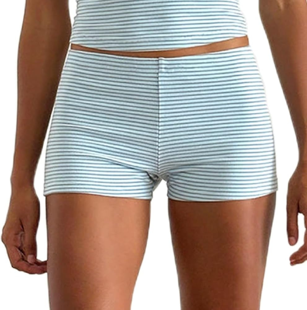 NUFIWI Y2k Striped Shorts for Women High Waist Stretch Micro Boy Shorts Slim Fit Pajamas Bottoms ... | Amazon (US)