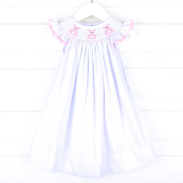 Adorable Bunny White Smocked Dress | Classic Whimsy