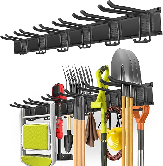 PIYILO Garage Tool Organizer Wall Mount with 48 inches Rails and 6 Double-layer Hooks, Garden Too... | Amazon (US)
