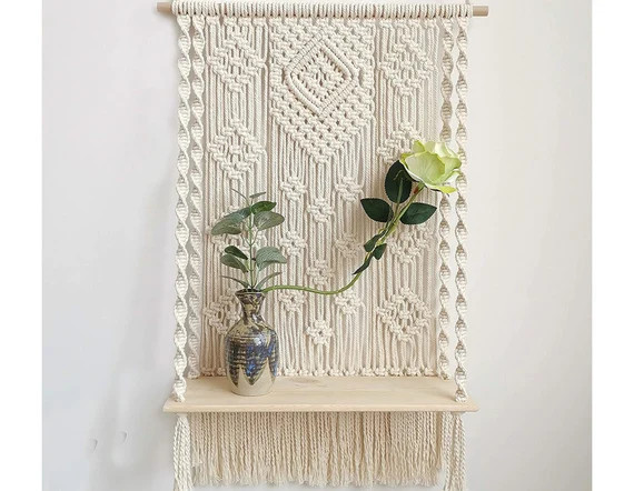 Macrame Wall Hanging Shelf  Boho Indoor Rope Plant Hanger | Etsy | Etsy (US)