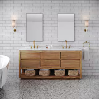 Oakman 72 in. W x 22 in. D x 34.7 in. H Double Sink Bath Vanity in Mango Wood with Carrara White ... | The Home Depot